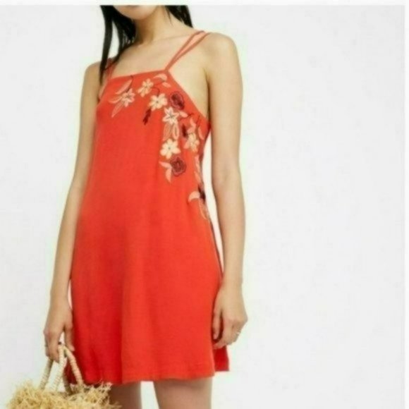 Free People Dresses & Skirts - Free People Orange Embroidered mini dress